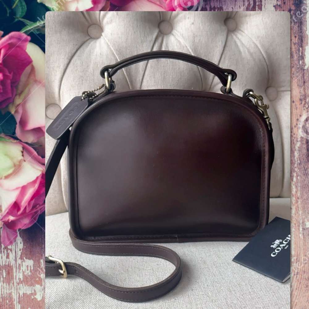 VINTAGE COACH MAHOGANY LEATHER LUNCHBOX ZIP CROSSBODY TOP HANDLE BAG 9991 - Picture 7 of 16
